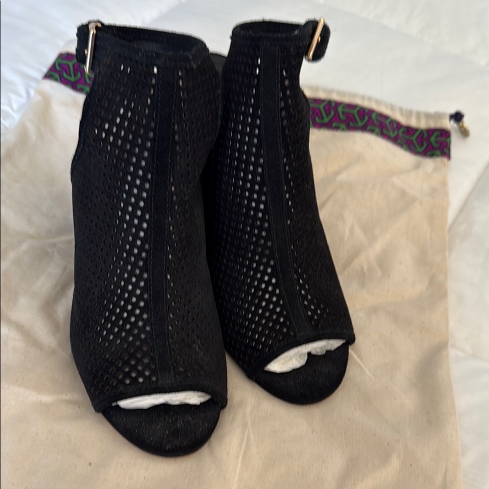 Tory Burch Black Peep-Toe Ankle Boots Size 9